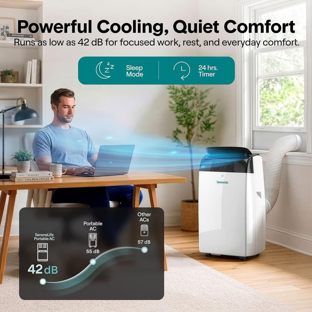 SereneLife Portable Air Conditioner 12000 BTU Air Conditioning Unit with Heat, 4 in 1 Portable AC with Dehumidifier, Follow Me Function, Window Kit & Remote Control - Image 6