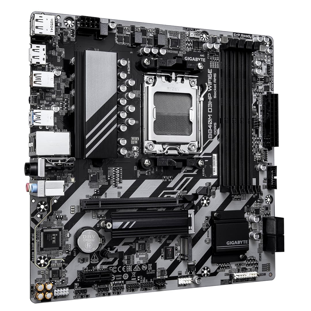 GIGABYTE B840M D3HP WIFI6E Motherboard - AMD Ryzen 9000 CPUs, 8+2+2 Phases VRM, up to 8200MHz DDR5(O.C), 2xPCIe 4.0 M.2, Wi-Fi 6E, 1GbE LAN, USB 3.2 Gen 2 - Image 3