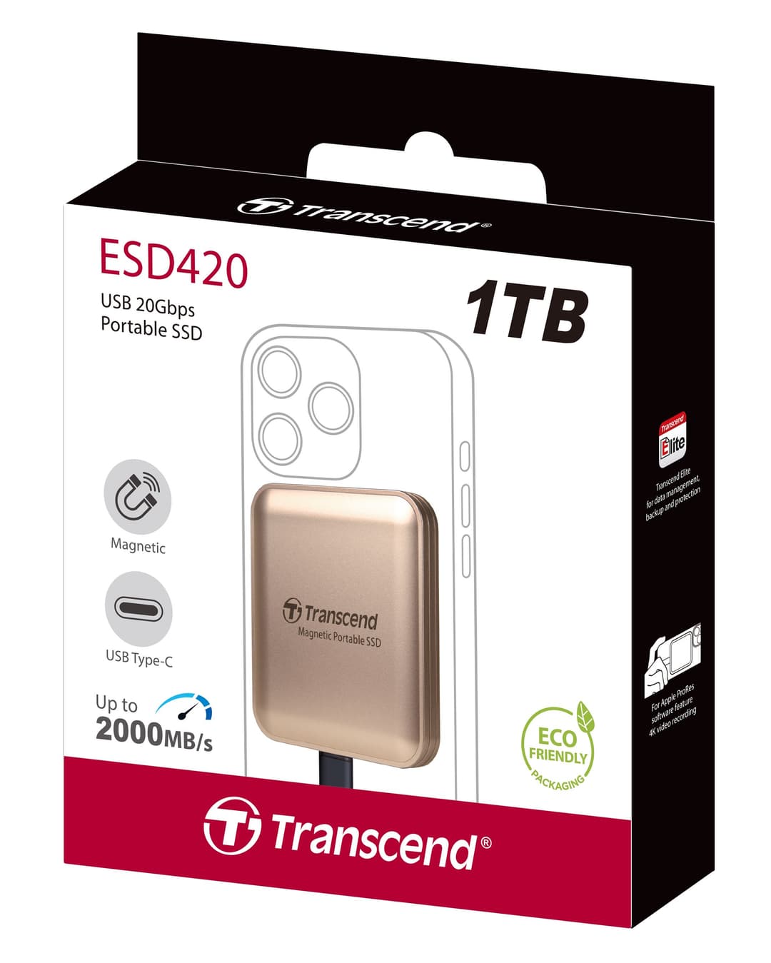 1TB Transcend ESD420 Portable Magnetic SSD USB 20Gbps Type-C Magsafe (Champagne Gold) - Image 2
