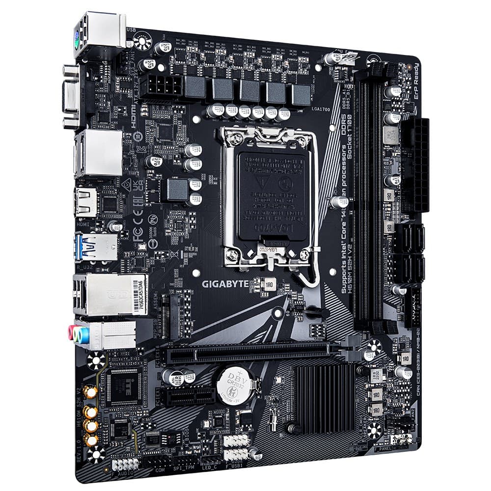 Gigabyte H610M S2H V2 Motherboard - Supports Intel Core 14th CPUs, 4+1+1 Hybrid Phases Digital VRM, up to 5600MHz DDR5, 1xPCIe 3.0 M.2, GbE LAN, USB 3.2 Gen 1 - Image 2