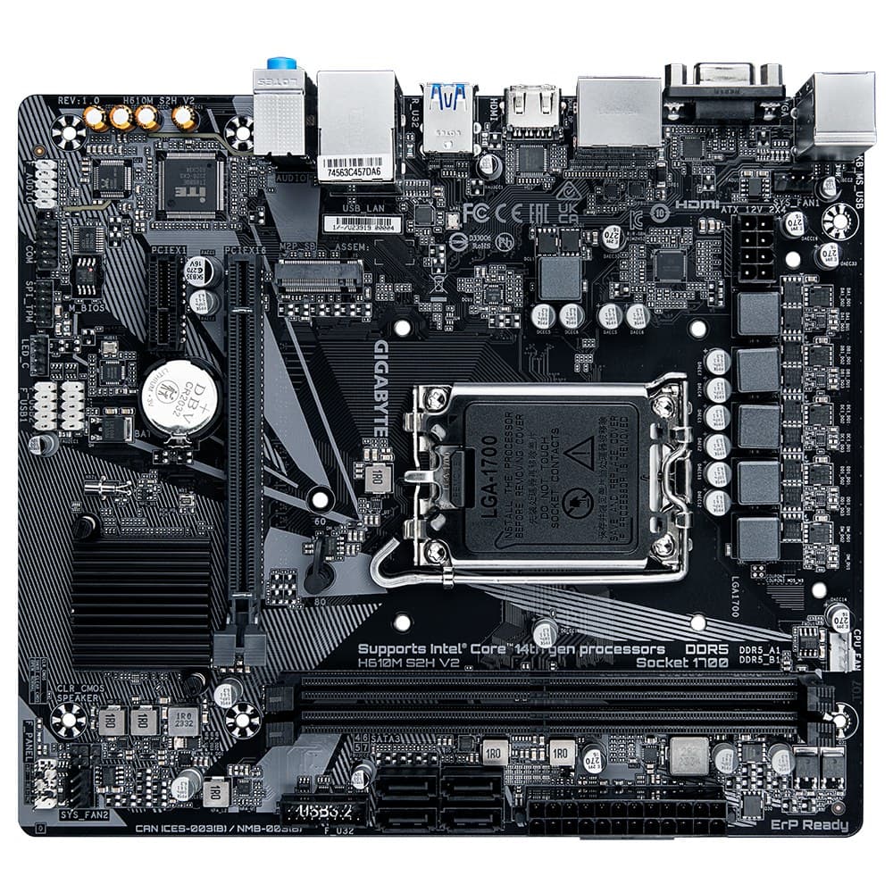Gigabyte H610M S2H V2 Motherboard - Supports Intel Core 14th CPUs, 4+1+1 Hybrid Phases Digital VRM, up to 5600MHz DDR5, 1xPCIe 3.0 M.2, GbE LAN, USB 3.2 Gen 1 - Image 3