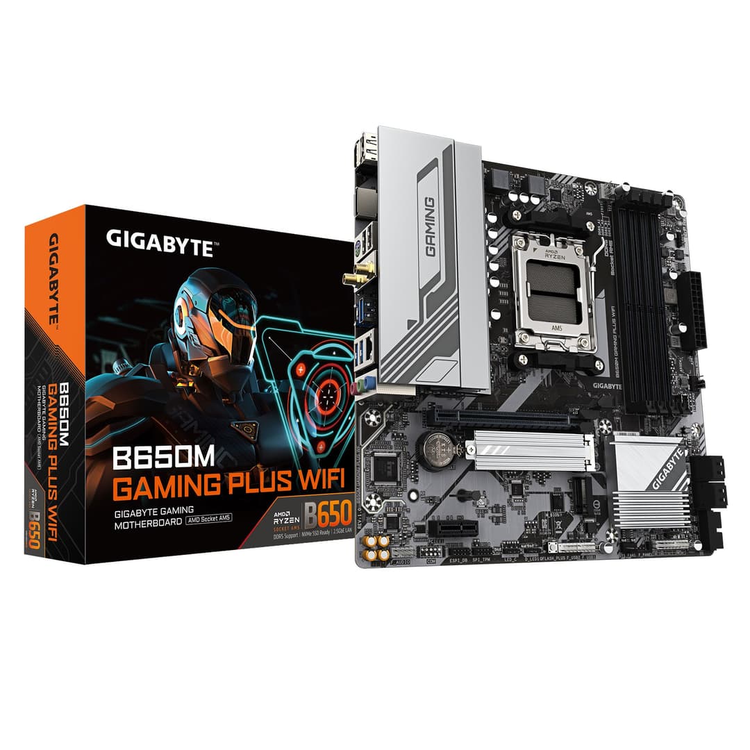 GIGABYTE B650M GAMING PLUS WIFI Motherboard - AMD Ryzen 9000 CPUs, 5+2+2 Phases VRM, up to 8000MHz DDR5, 2xPCIe 4.0 M.2, 2.5GbE LAN, WIFI 6E, USB 3.2 Gen 1 - Image 1