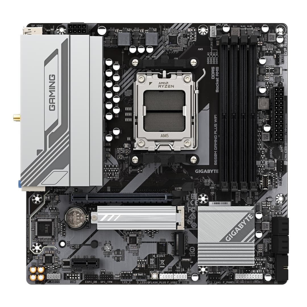 GIGABYTE B650M GAMING PLUS WIFI Motherboard - AMD Ryzen 9000 CPUs, 5+2+2 Phases VRM, up to 8000MHz DDR5, 2xPCIe 4.0 M.2, 2.5GbE LAN, WIFI 6E, USB 3.2 Gen 1 - Image 2