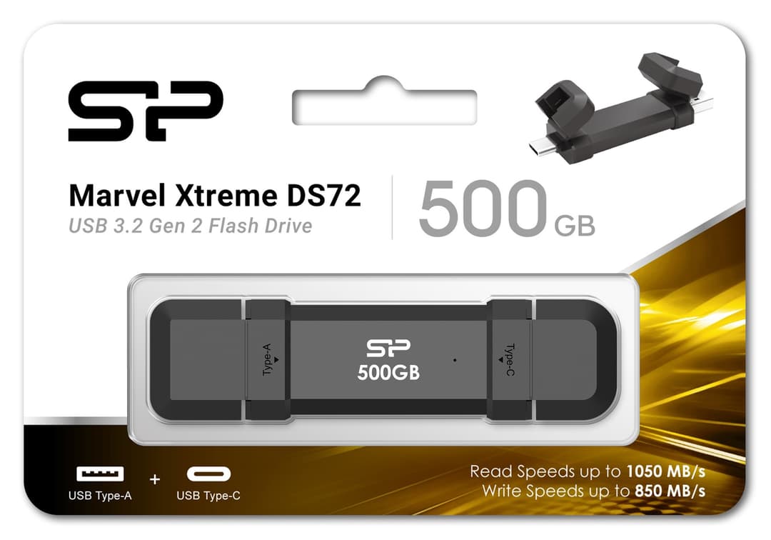 500GB Silicon Power Marvel Xtreme DS72 USB3.2 Gen2 USB Drive Black (Type-A / Type-C) - Image 4