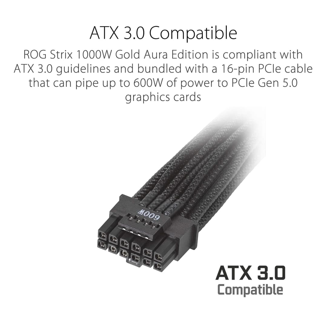 ASUS ROG Strix 1000W Gold Aura Edition Fully Modular Power Supply - Black - Image 5