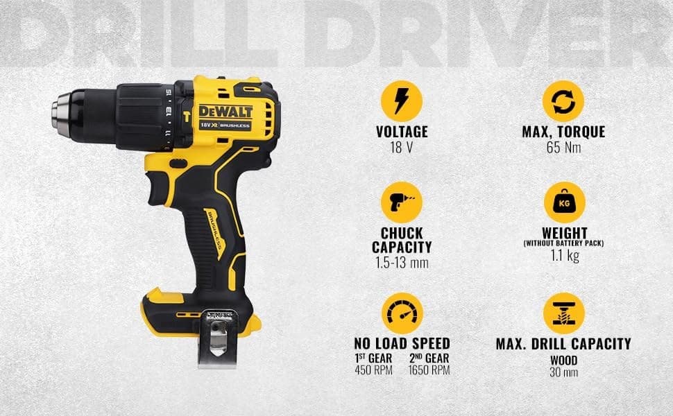 DeWalt DCD709N-XJ Cordless Impact Drill - Yellow - Image 2