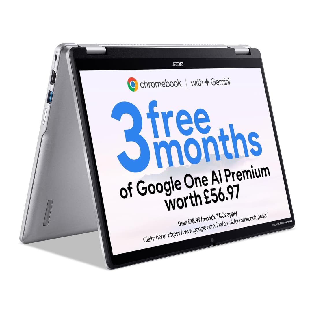Acer Chromebook Spin 314 CP314-2HN Convertible Laptop - Intel N100, 4GB, 128GB eMMC, Integrated Graphics, 14" WUXGA Touchscreen, Chrome OS - Silver - Image 1