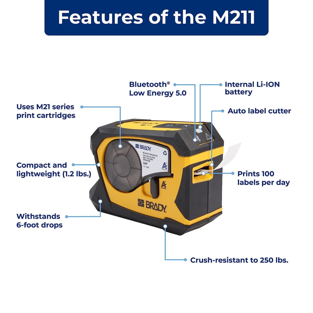 Brady M211 Portable Bluetooth Label Printer - Yellow/Black - Image 2
