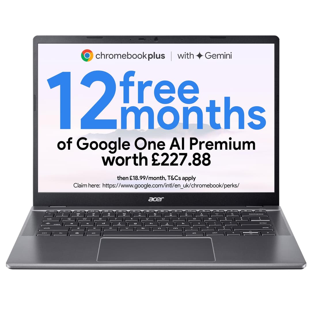 Acer Chromebook Plus 514 CB514-5H Laptop - Intel Core 5 120U, 8GB, 512GB SSD, Integrated Graphics, 14" WUXGA, Chrome OS - Image 1