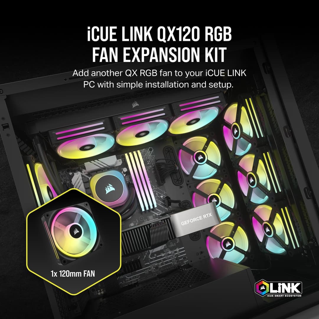 Corsair iCUE LINK QX120 RGB 120mm Magnetic Dome RGB Fan - Black - Image 2