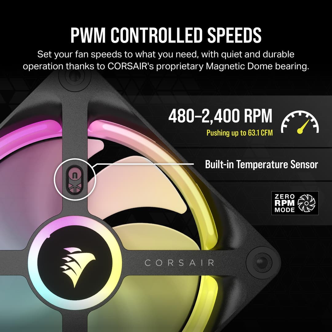 Corsair iCUE LINK QX120 RGB 120mm Magnetic Dome RGB Fan - Black - Image 6