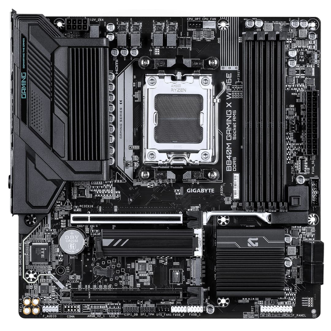 GIGABYTE B840M GAMING X WIFI6E Motherboard - AMD Ryzen 9000 CPUs, 8+2+2 Phases VRM, up to 8200MHz DDR5(O.C), 2xPCIe 4.0 M.2, Wi-Fi 6E, 2.5GbE LAN, USB 3.2 Gen 1 - Image 2