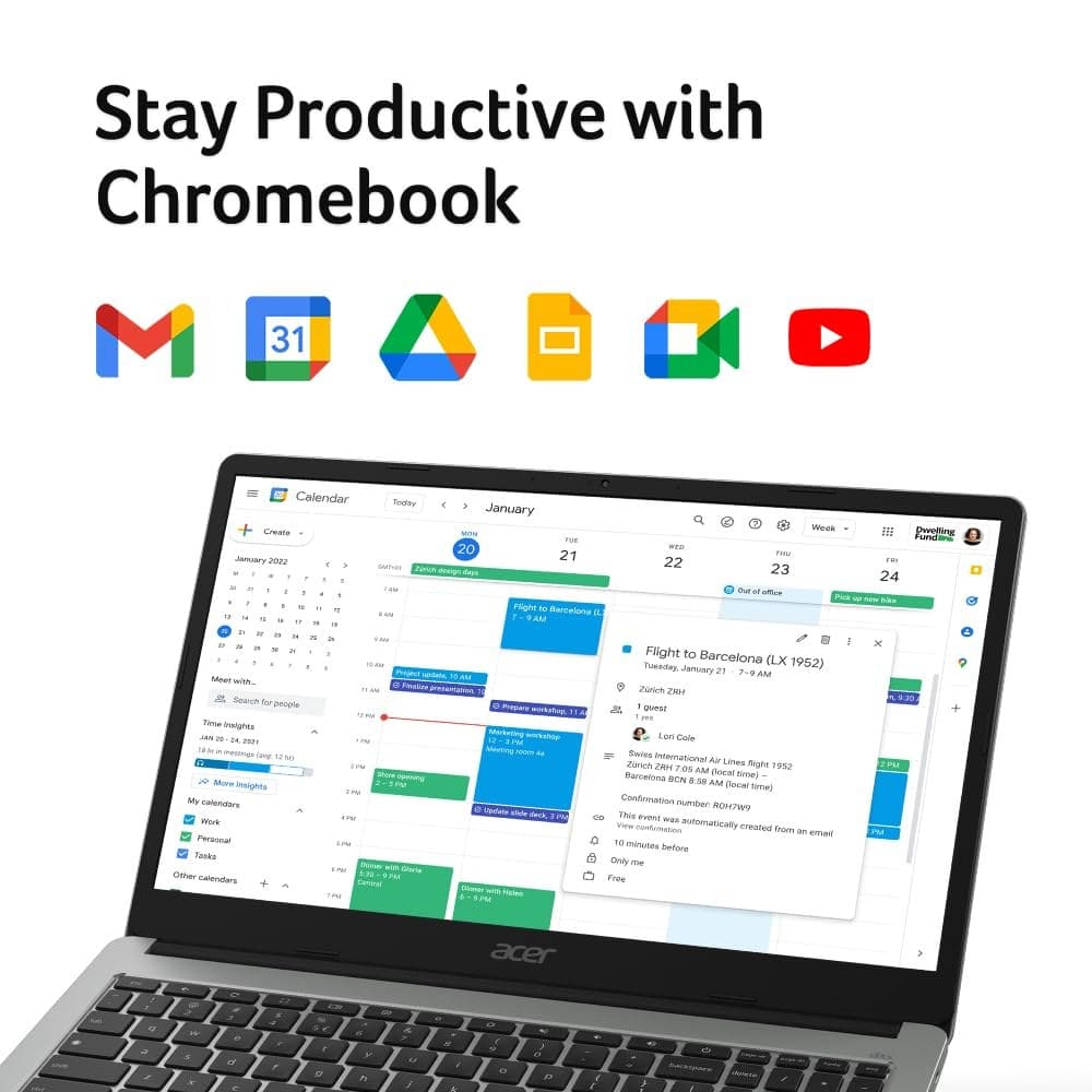 Acer Chromebook 315 CB315-4H Laptop, Intel Celeron N4500, 4GB, 64GB eMMC, Integrated Graphics, 15.6-inch FHD, Google Chrome OS - Silver - Image 7