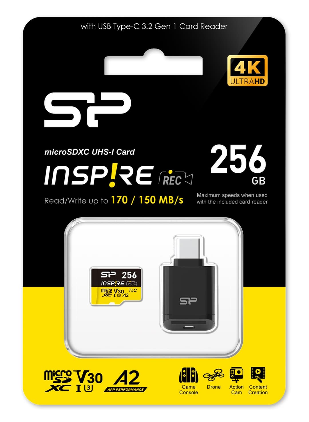 256GB Silicon Power Inspire microSDXC UHS-I V30 A1 4K Memory Card with USB Reader Type-C - Image 3