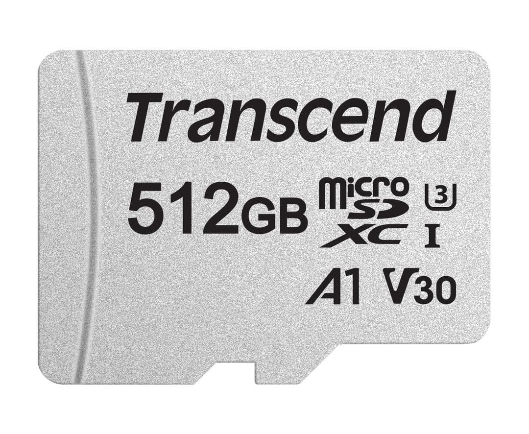 512GB Transcend 300S microSDXC UHS-I U3 V30 A1 CL10 Memory Card with SD Adapter 95MB/sec - Image 1