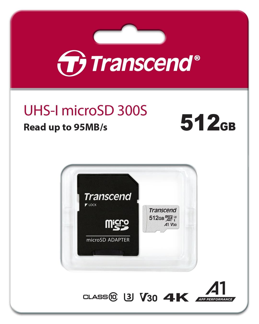 512GB Transcend 300S microSDXC UHS-I U3 V30 A1 CL10 Memory Card with SD Adapter 95MB/sec - Image 3