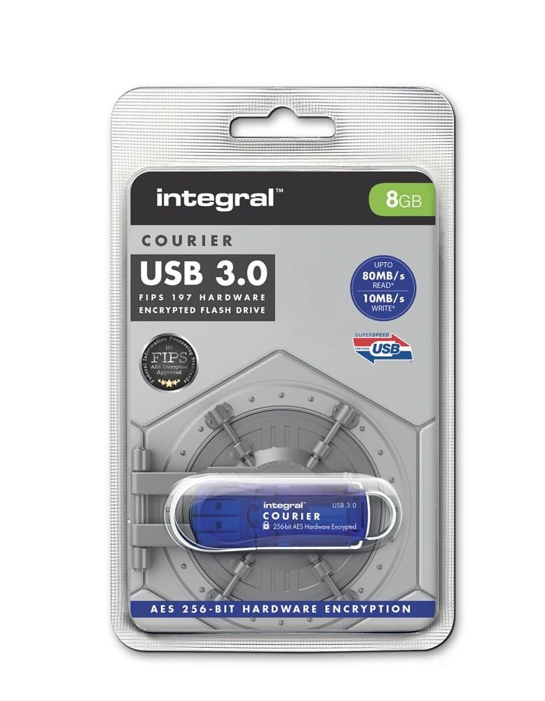 8GB Integral Courier FIPS 197 Encrypted USB3.0 Flash Drive 256-bit Encryption - Image 2