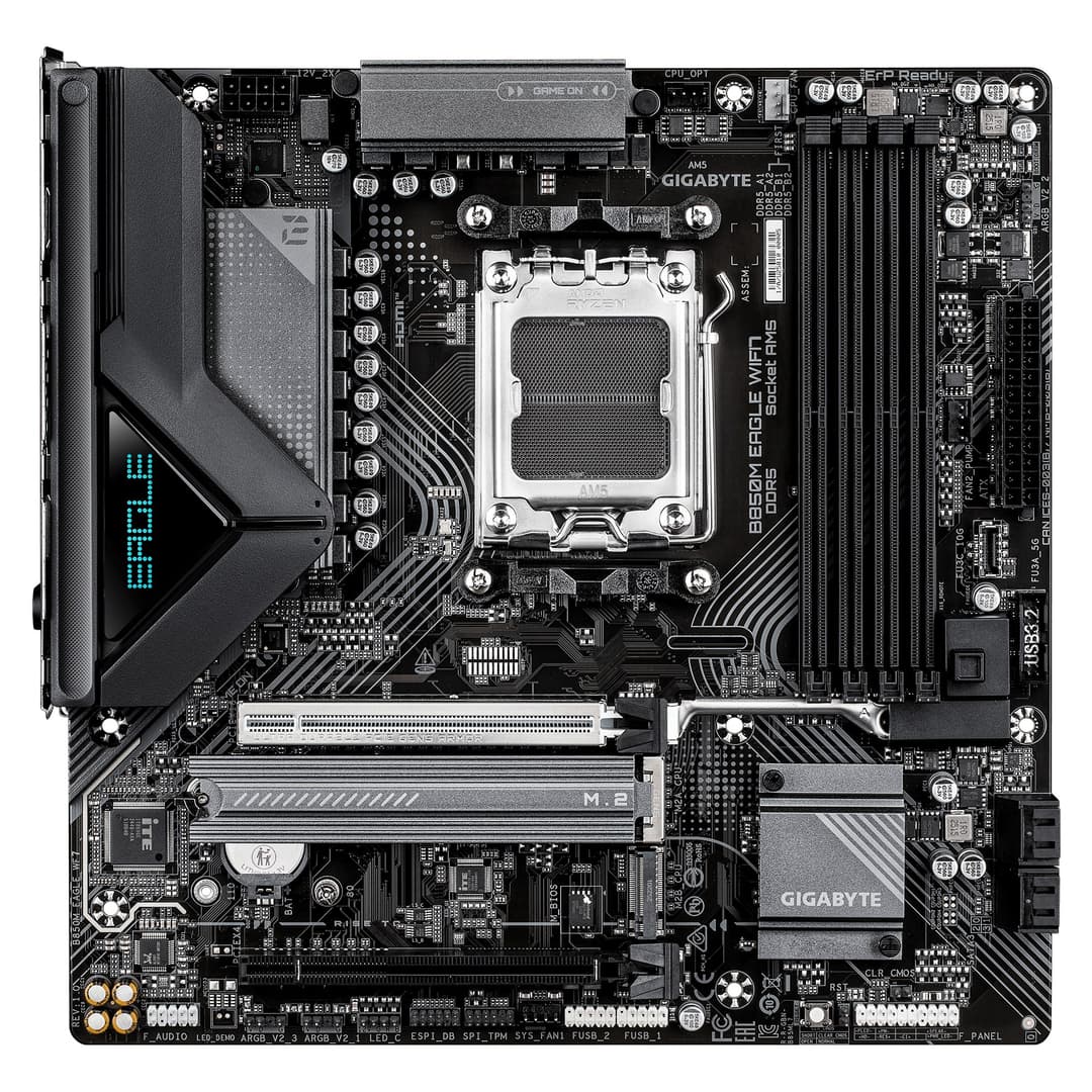 GIGABYTE B850M EAGLE WIFI7 Motherboard - AMD Ryzen 9000 Series CPUs, 8+2+2 Phases Digital VRM, up to 8200MHz DDR5 (O.C.), 1xPCIe 5.0 + 1xPCIe 4.0 M.2, WIFI 7, 2.5 GbE LAN, USB 3.2 Gen 2 - Image 2
