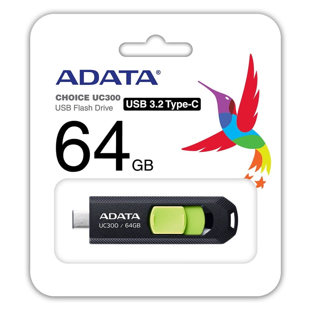 64GB AData USB3.2 UC300 Type-C USB Flash Drive Black/Green - Image 3