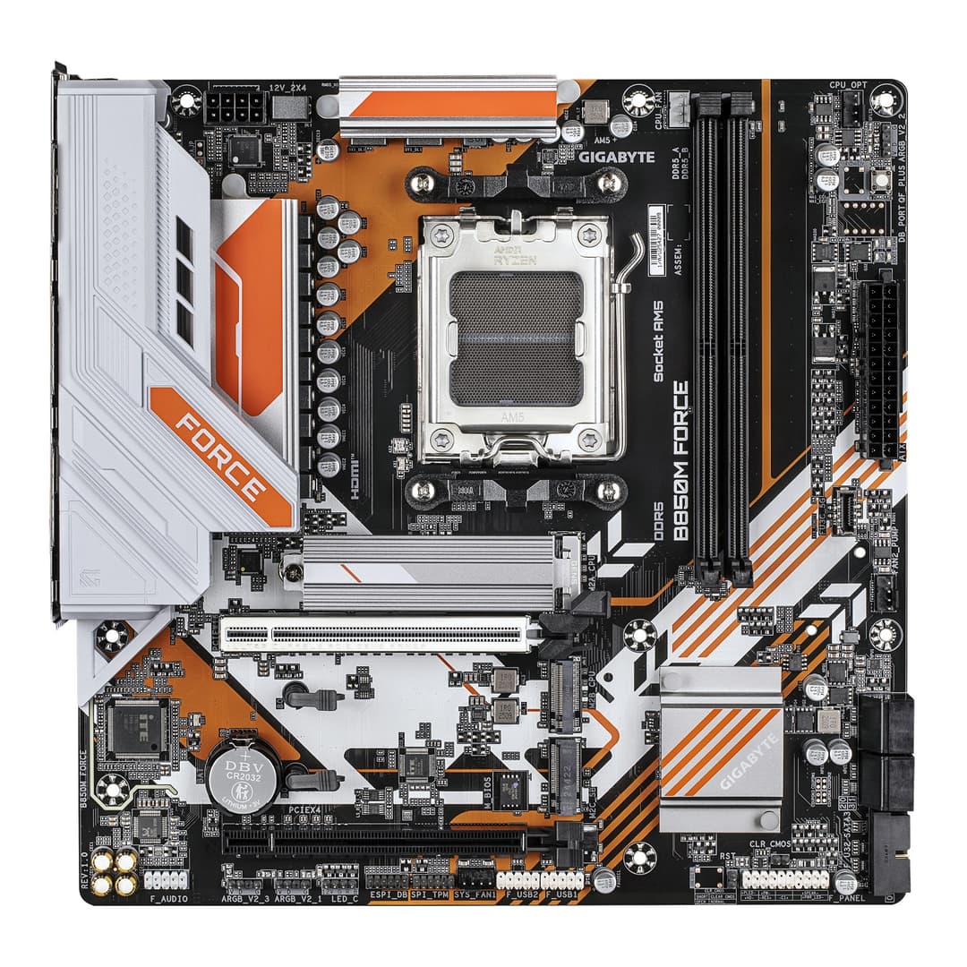 GIGABYTE B850M FORCE Motherboard - AMD Ryzen 9000 Series CPUs, 8+2+2 Phases Digital VRM, up to 9600MHz DDR5 (OC), 1xPCIe 5.0 + 2xPCIe 4.0 M.2, 2.5 GbE LAN, USB 3.2 Gen 2 - Image 2