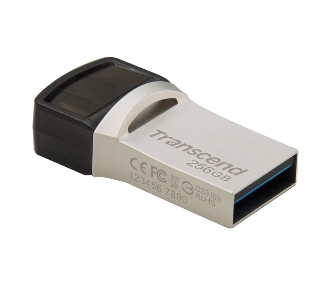 256GB Transcend JetFlash 890 Dual USB Flash Drive with USB3.1 and USB Type-C Connectors, Silver - Image 1