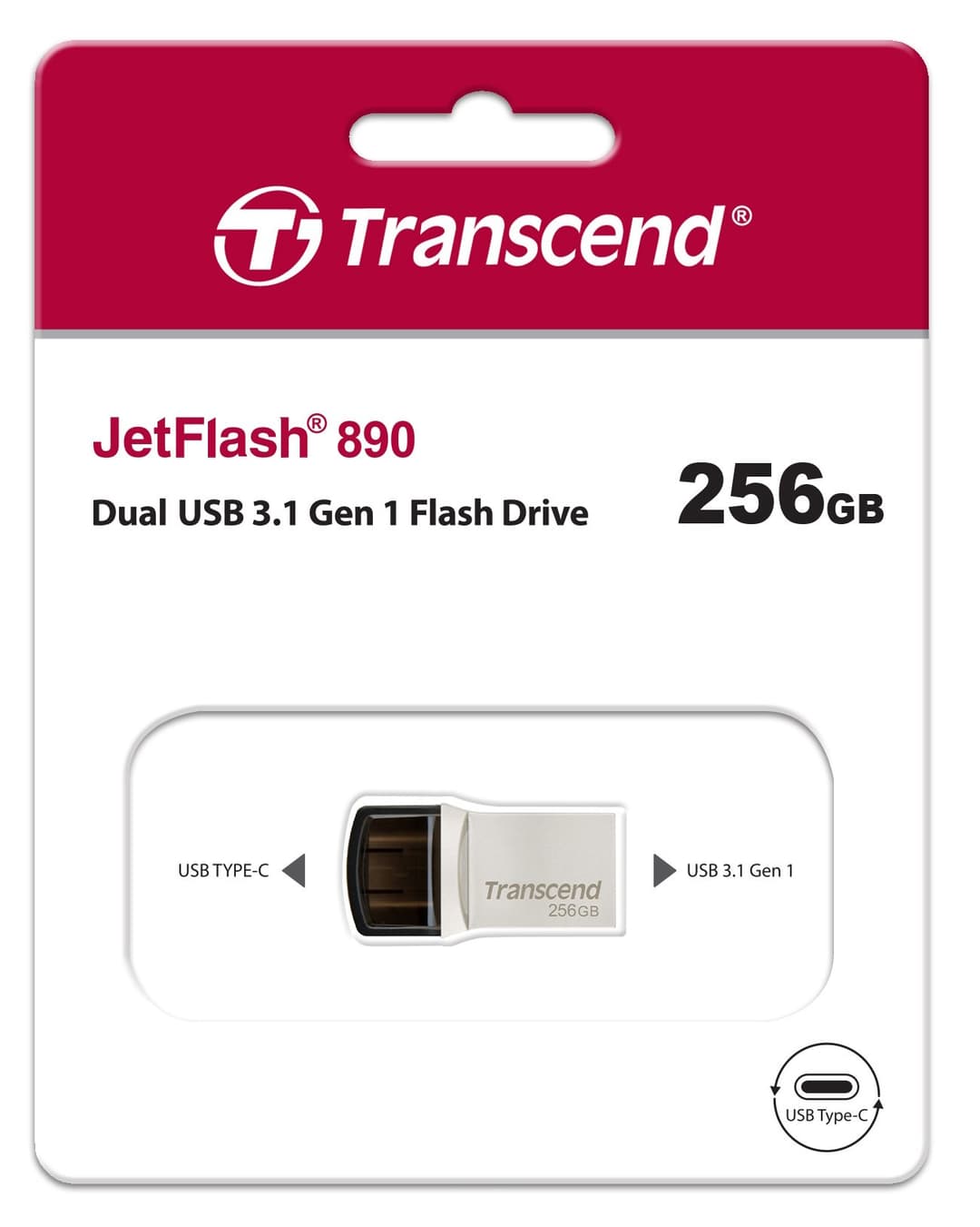 256GB Transcend JetFlash 890 Dual USB Flash Drive with USB3.1 and USB Type-C Connectors, Silver - Image 6