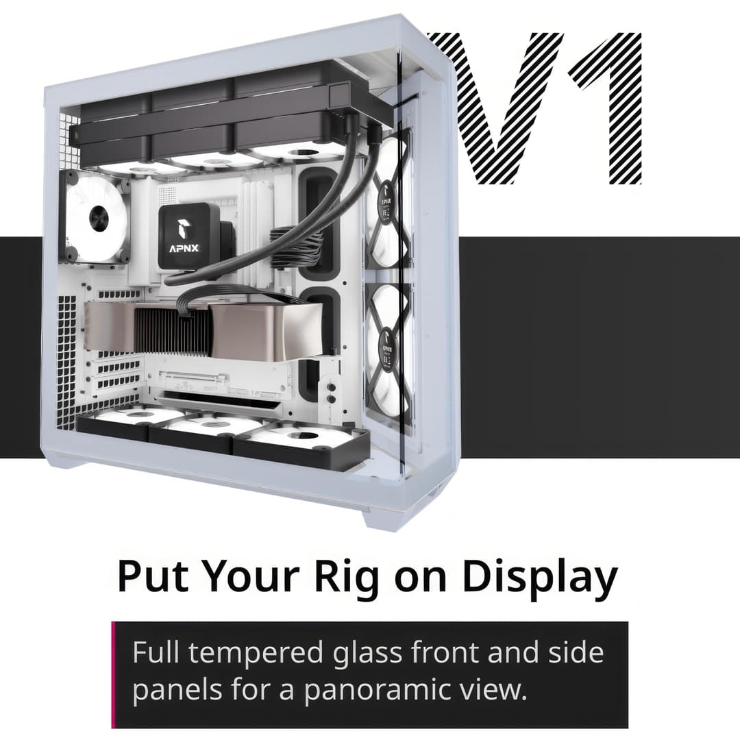 APNX V1 Dual-Chamber ATX Mid-Tower Airflow PC Case - Black - Image 4