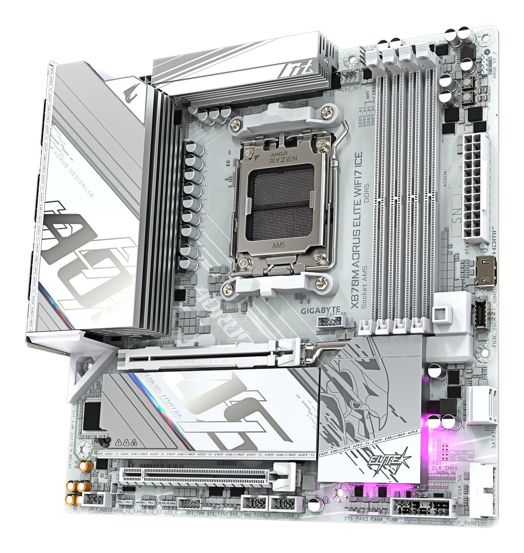 GIGABYTE X870M AORUS ELITE WIFI7 ICE Motherboard - Supports AMD Ryzen 9000 CPUs, 14+2+2 Phases Digital VRM, up to 8200Hz DDR5 (O.C), 1xPCIe 5.0 + 1xPCIe 4.0, Wi-Fi 7, 2.5 GbE LAN, USB 4 - Image 3