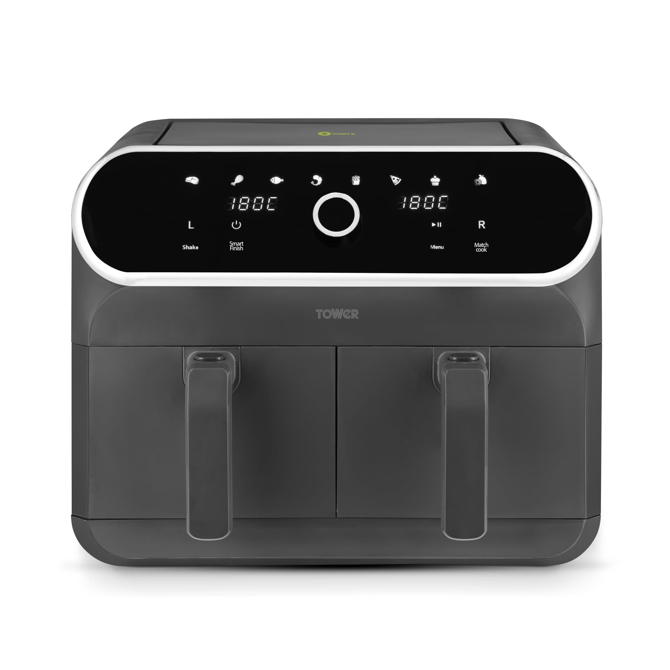 Tower Elite Dual Basket Air Fryer with Digital Control Panel, Match Cook & Smart Finish Functions - Graphite