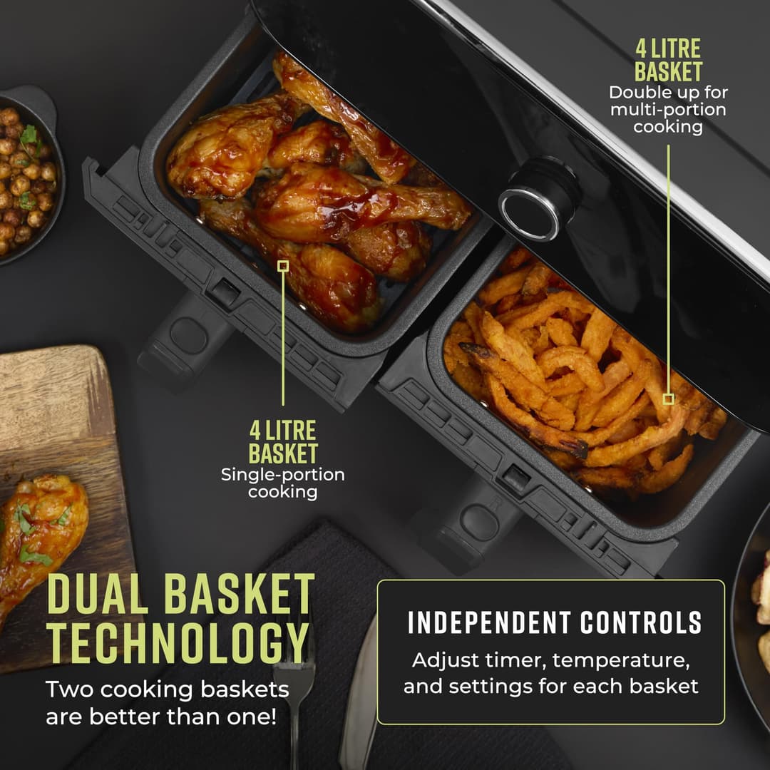 Tower Elite Dual Basket Air Fryer with Digital Control Panel, Match Cook & Smart Finish Functions - Graphite - Image 3