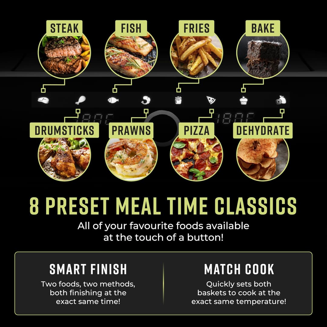 Tower Elite Dual Basket Air Fryer with Digital Control Panel, Match Cook & Smart Finish Functions - Graphite - Image 4