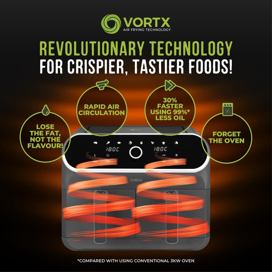 Tower Elite Dual Basket Air Fryer with Digital Control Panel, Match Cook & Smart Finish Functions - Graphite - Image 5