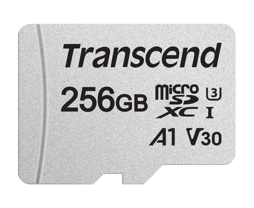 256GB Transcend 300S microSDXC UHS-I U3 V30 A1 CL10 Memory Card with SD Adapter 95MB/sec - Image 1