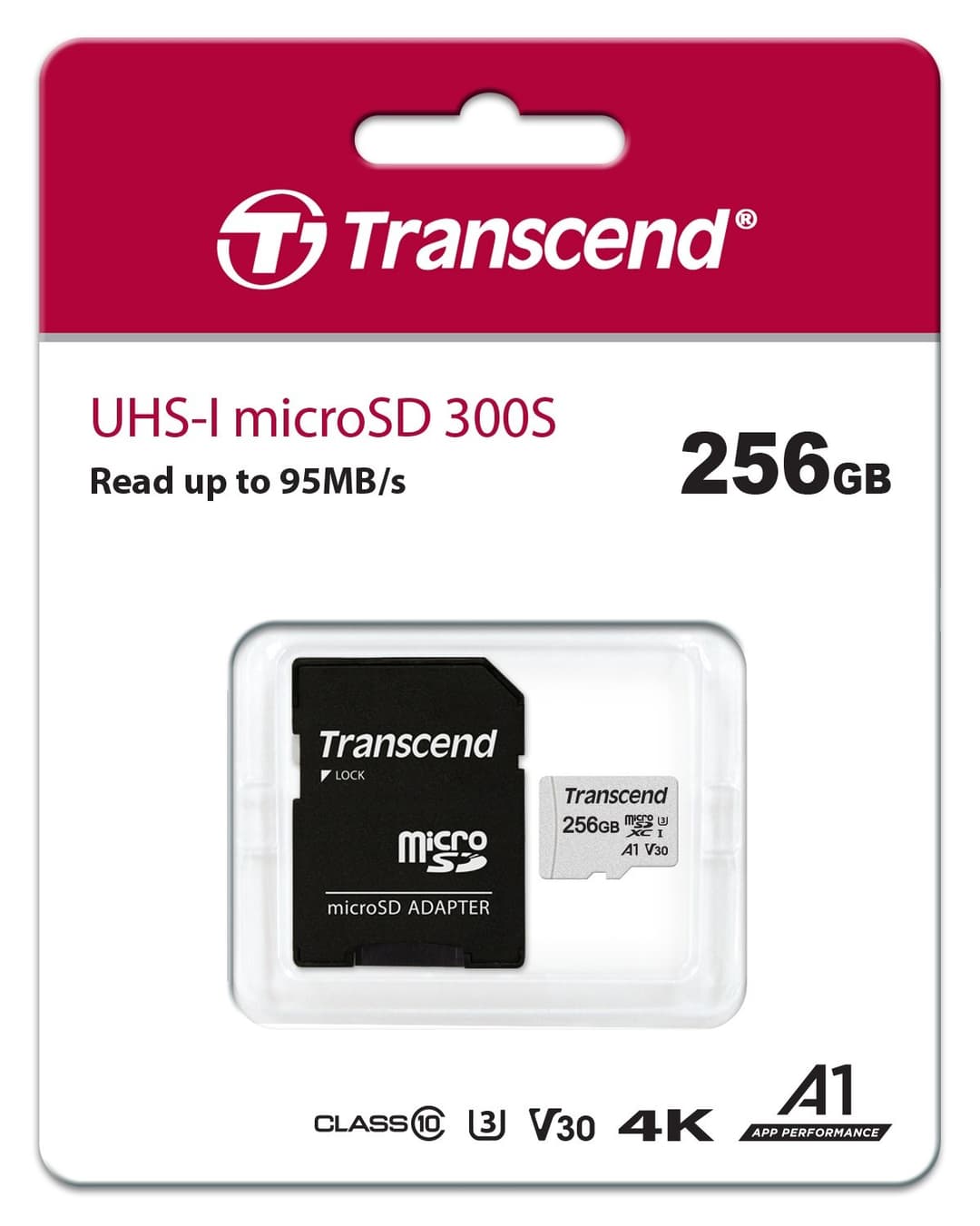 256GB Transcend 300S microSDXC UHS-I U3 V30 A1 CL10 Memory Card with SD Adapter 95MB/sec - Image 3