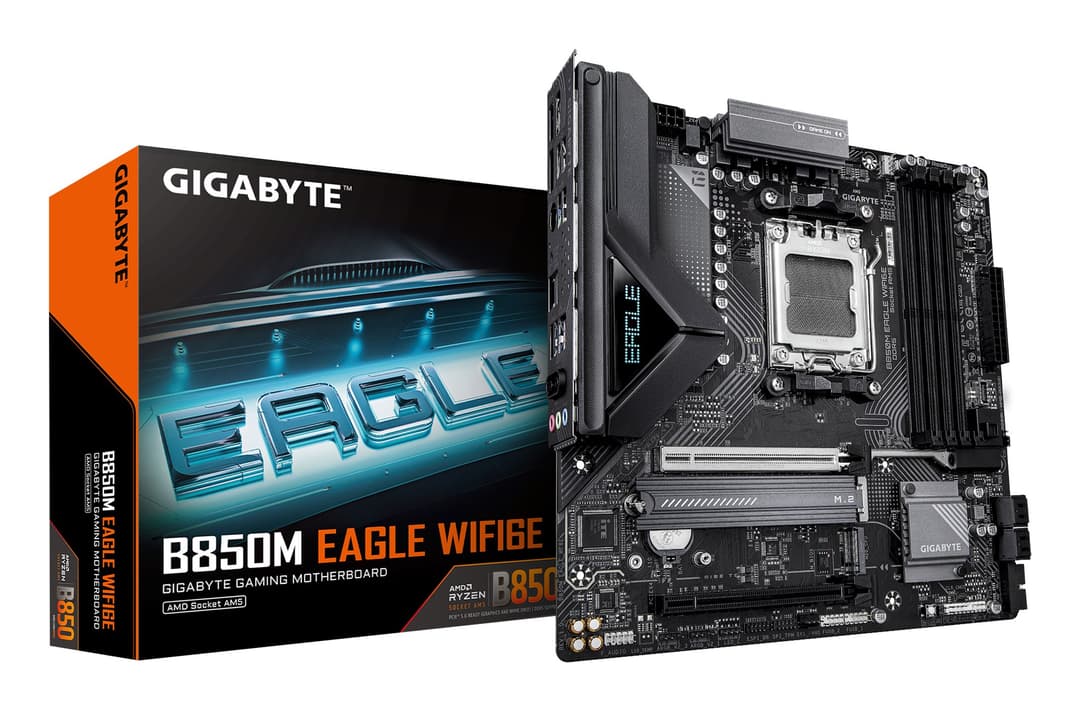 GIGABYTE B850M EAGLE WIFI6E Motherboard - AMD Ryzen 9000 Series CPUs, 8+2+2 Phases Digital VRM, up to 8200MHz DDR5 (OC), 1xPCIe 5.0 + 1xPCIe 4.0 M.2, WIFI 6E, 2.5 GbE LAN, USB 3.2 Gen 2 - Image 1