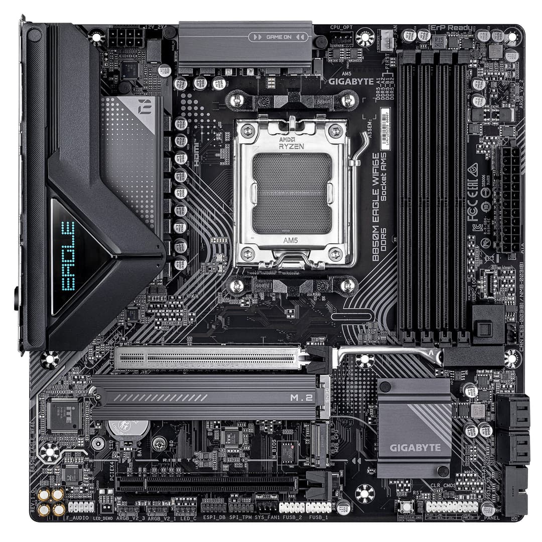 GIGABYTE B850M EAGLE WIFI6E Motherboard - AMD Ryzen 9000 Series CPUs, 8+2+2 Phases Digital VRM, up to 8200MHz DDR5 (OC), 1xPCIe 5.0 + 1xPCIe 4.0 M.2, WIFI 6E, 2.5 GbE LAN, USB 3.2 Gen 2 - Image 2