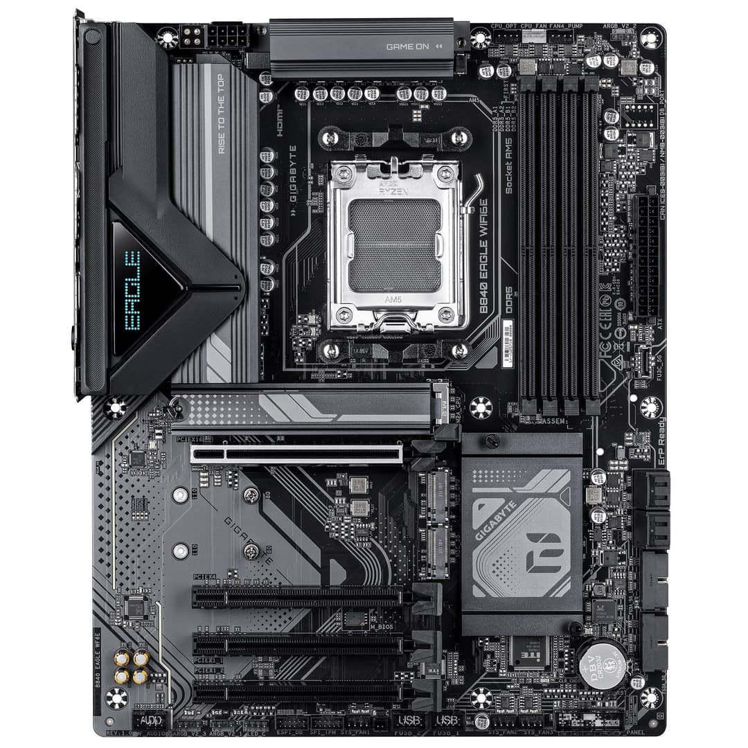 GIGABYTE B840 EAGLE WIFI6E Motherboard - AMD Ryzen 9000 CPUs, 8+2+2 Phases VRM, up to 8200MHz DDR5(O.C), 2xPCIe 4.0 + 1xPCIe 3.0 M.2, Wi-Fi 6E, 2.5GbE LAN, USB 3.2 Gen 2 - Image 2