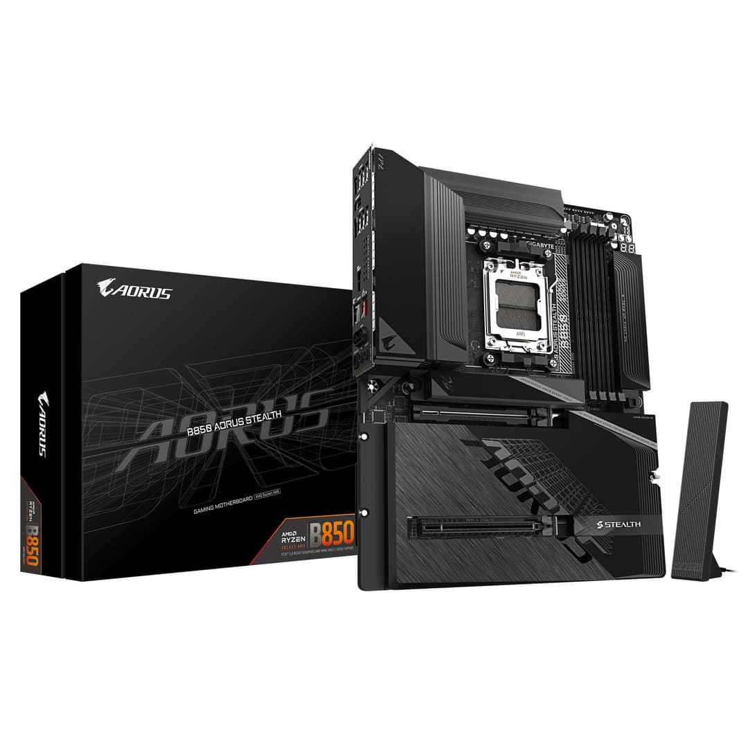 GIGABYTE B850 AORUS STEALTH Motherboard - AMD Ryzen 9000 Series CPUs, 14+2+2 Phases Digital VRM, up to 8200MHz DDR5 (OC), 2xPCIe 5.0 + 2xPCIe 4.0 M.2, WIFI 7, 5 GbE LAN, USB 3.2 Gen 2 - Image 1