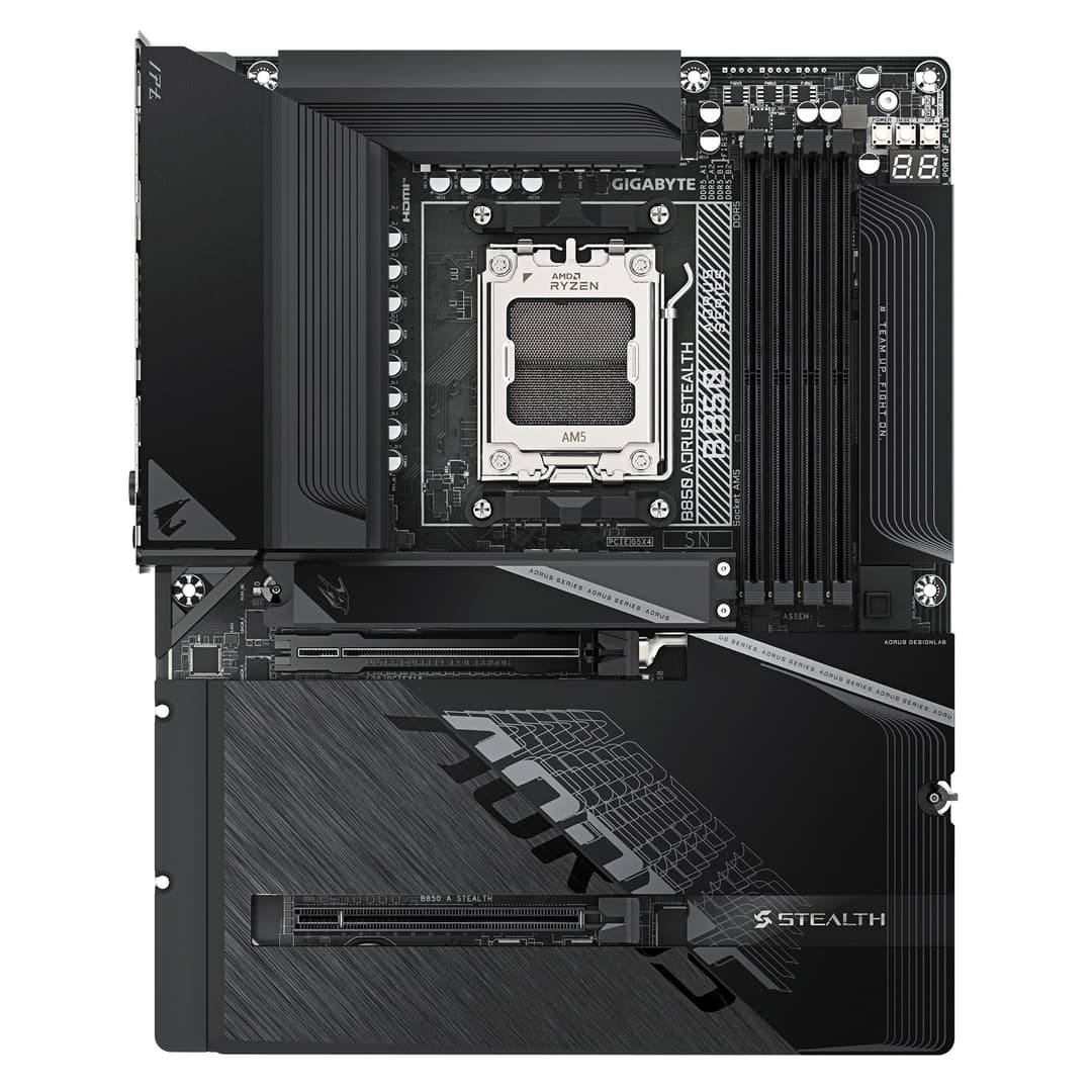 GIGABYTE B850 AORUS STEALTH Motherboard - AMD Ryzen 9000 Series CPUs, 14+2+2 Phases Digital VRM, up to 8200MHz DDR5 (OC), 2xPCIe 5.0 + 2xPCIe 4.0 M.2, WIFI 7, 5 GbE LAN, USB 3.2 Gen 2 - Image 2