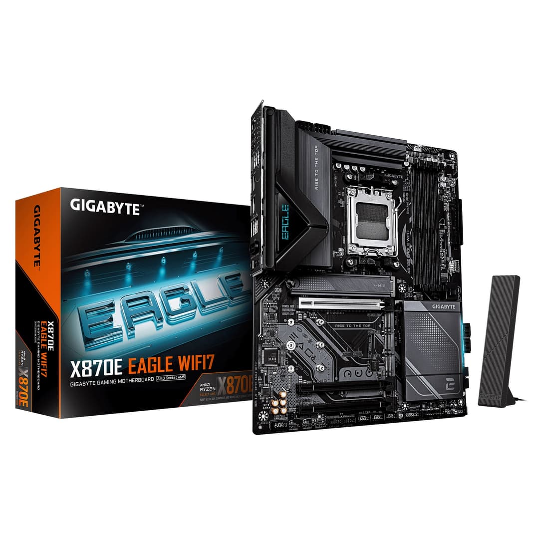 GIGABYTE X870E EAGLE WIFI7 Motherboard - Supports AMD Ryzen 9000 CPUs, 16+2+2 Phases Digital VRM, up to 8200Hz DDR5 (OC), 1xPCIe 5.0 + 3xPCIe 4.0, Wi-Fi 7, 5GbE LAN, USB 4 - Image 1
