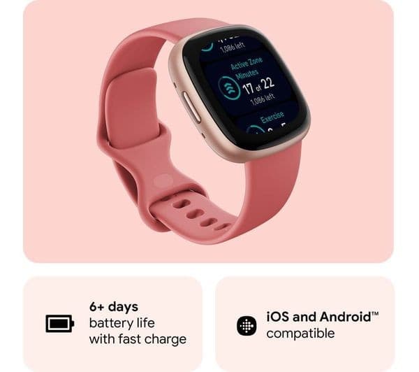 Fitbit Versa 4 Smartwatch Pink Sand - Image 5