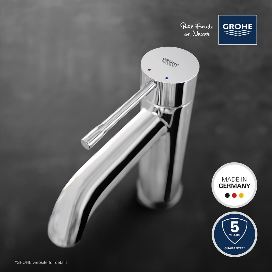 GROHE Essence Single-Lever Basin Mixer Tap with Push-Open Pop-Up Waste Set - Chrome - Image 2
