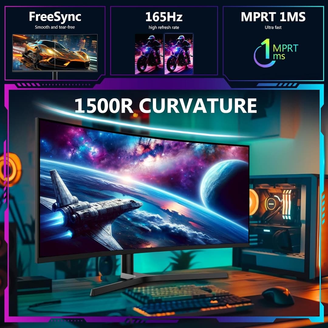 Z-Edge UG34 34" UWQHD 165Hz Gaming Monitor Black - Image 2