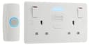 BG Electrical 822BELL Wireless Doorbell with IP44 Rated Push Button and Double Power Socket - White Moulded thumbnail 1