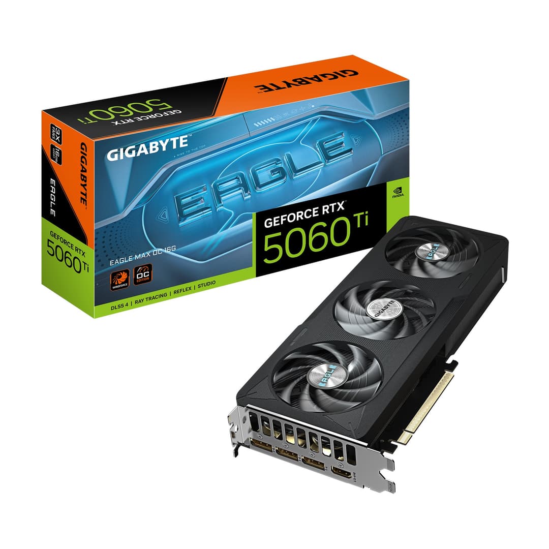 GIGABYTE GeForce RTX 5060 Ti EAGLE MAX OC 16G Graphics Card - 16GB GDDR7, 128bit, PCI-E 5.0, 2617MHz Core Clock, 3 x DP, 1 x HDMI, NVIDIA DLSS 4, GV-N506TEAGLEMAX OC-16GD - Image 1