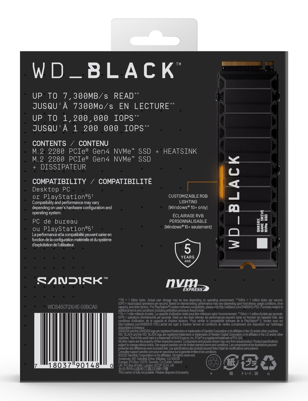 Western Digital WD_BLACK™ SN850X NVMe™ SSD POWERED BY SANDISK 4 TB, [With Heatsink] - Image 4
