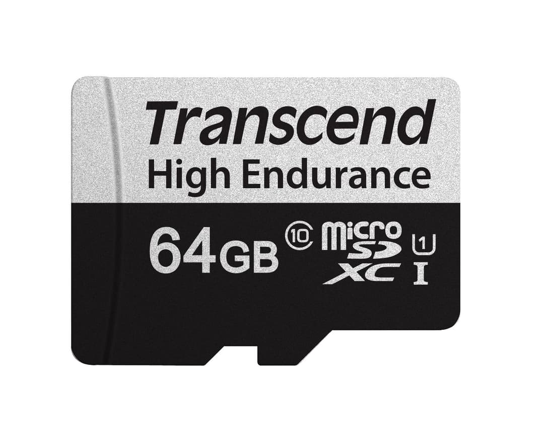 64GB Transcend High Endurance 350V microSDXC Memory Card CL10 UHS-I for Dashcams and Surveillance - Image 1