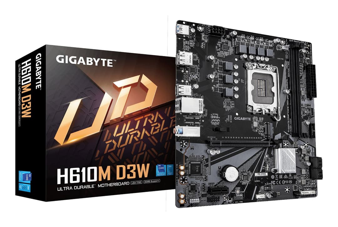 GIGABYTE H610M D3W Motherboard - Supports 14th Gen. Intel Core CPUs, 5+1+1 phases VRM, up to 5600MHz DDR5, 1xPCIe 3.0 M.2, 1GbE LAN, USB 3.2 Gen 1 - Image 1