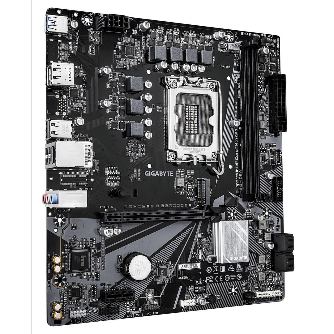GIGABYTE H610M D3W Motherboard - Supports 14th Gen. Intel Core CPUs, 5+1+1 phases VRM, up to 5600MHz DDR5, 1xPCIe 3.0 M.2, 1GbE LAN, USB 3.2 Gen 1 - Image 3