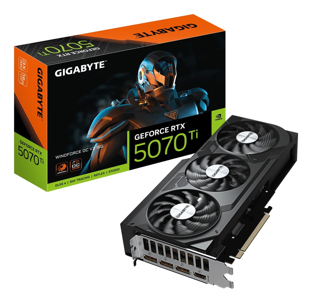 GIGABYTE GeForce RTX 5070 Ti WINDFORCE OC V2 16G Graphics Card - 16GB GDDR6, 256bit, PCI-E 5.0, 2497 MHz Core Clock, 3 x DisplayPort, 1 x HDMI, GV-N507TWF3OCV2-16GD - Image 1